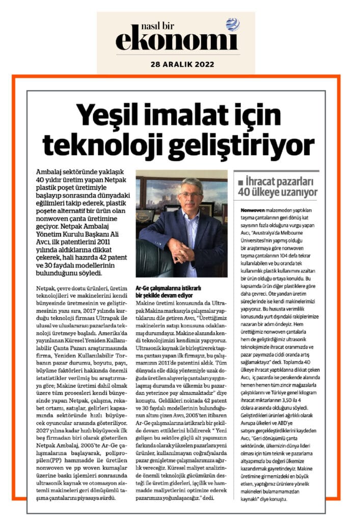 Netpak Yeşil İmalat İçin Teknoloji Geliştiriyor