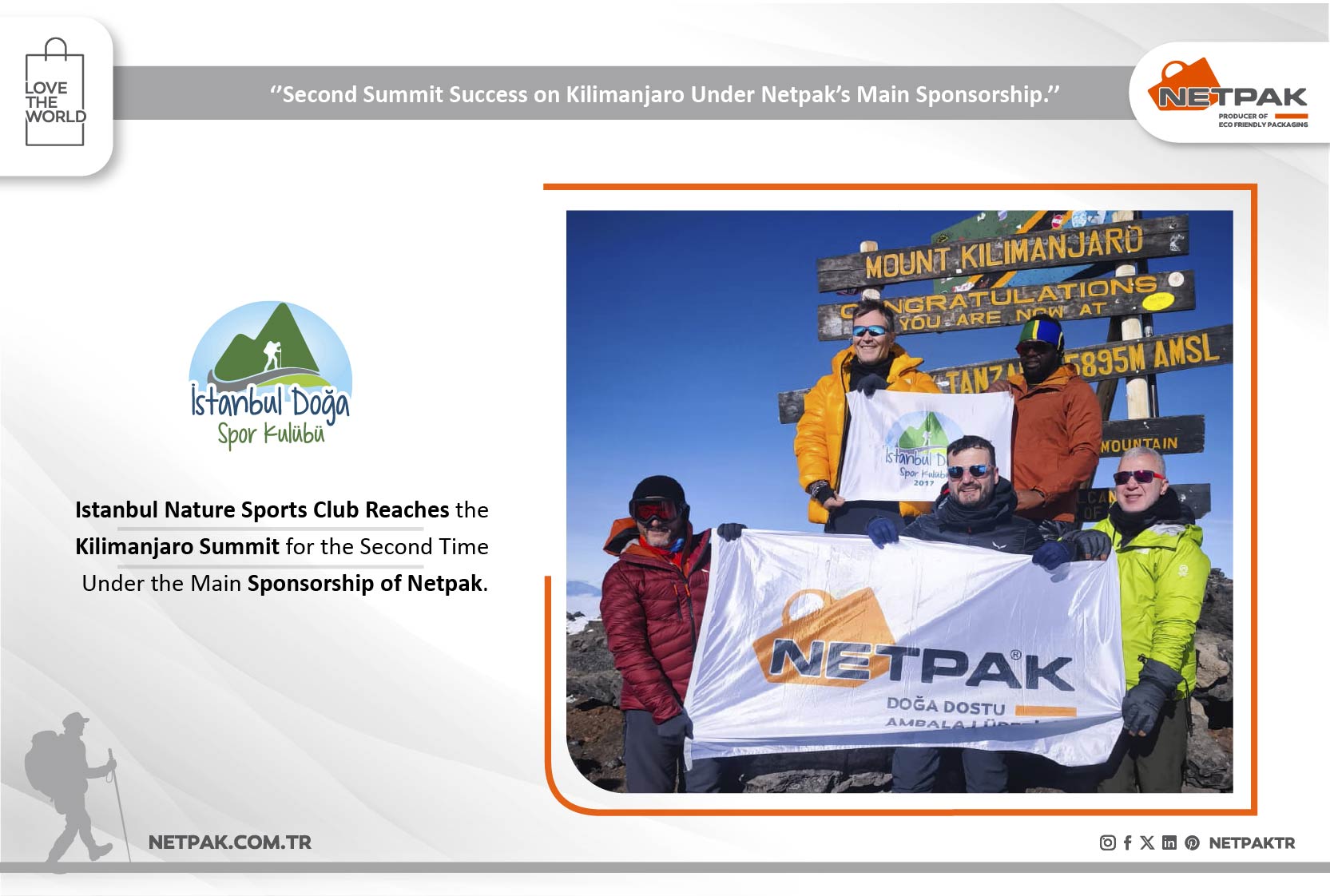 Istanbul Nature Sports Club Reaches Kilimanjaro Summit for the Second Time Under Netpak’s Main Spons