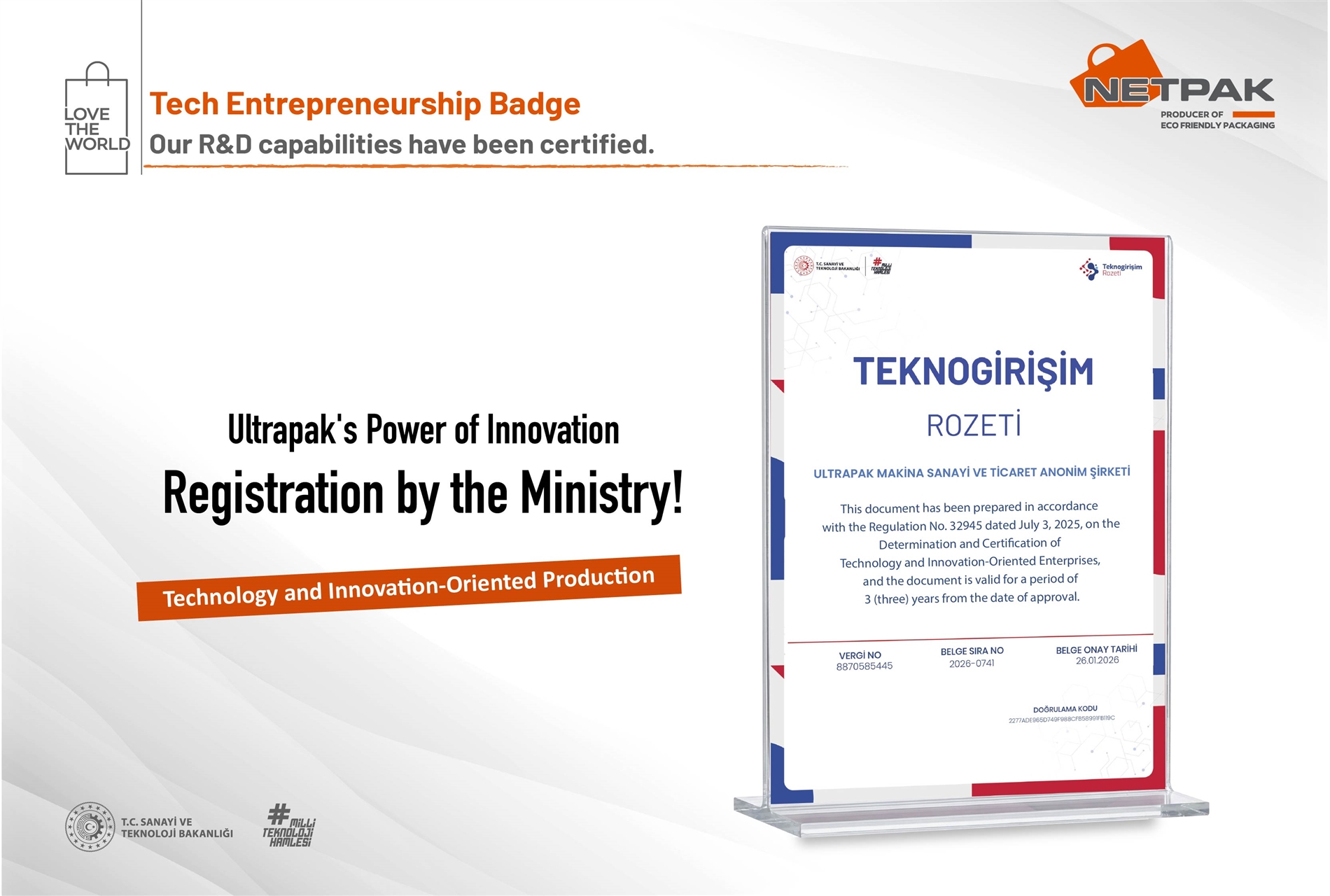 Ministry Certification for Ultrapak’s Innovation Power!