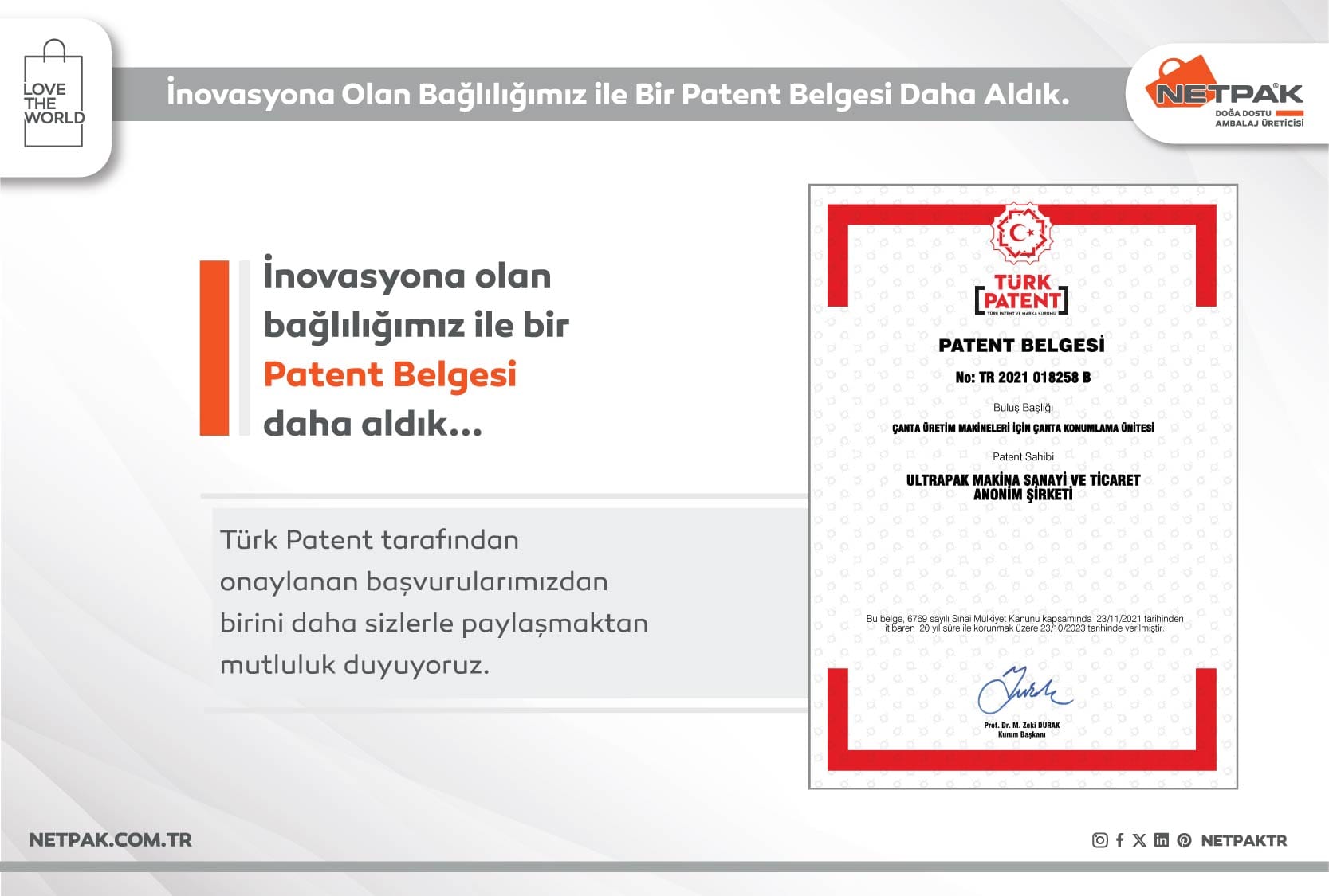İnovasyona Olan Bağlılığımız ile Bir Patent Belgesi Daha Aldık.