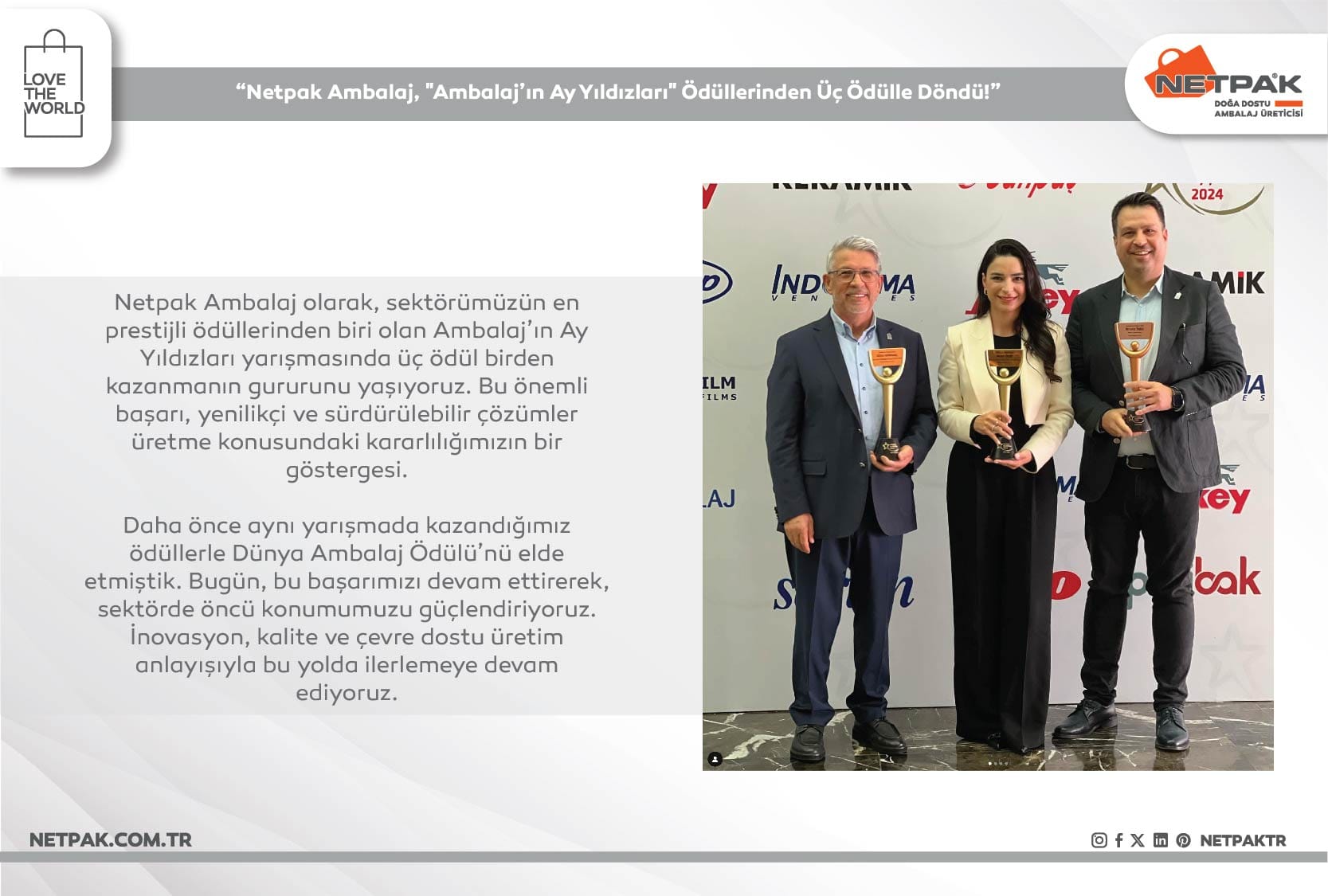 Netpak Ambalaj, "Ambalaj’ın Ay Yıldızları" Ödüllerinden Üç Ödülle Döndü!