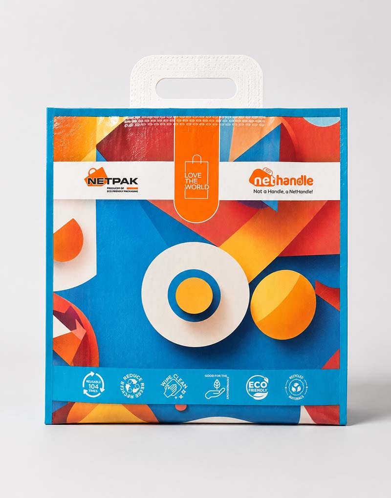 Nethandle reusable bag front view and integrated handle